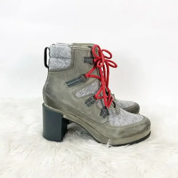 NWOB Sorel US 11 Womens Quarry Grey Blake Lace-Up Block Leather Waterproof Boots - Picture 3 of 11